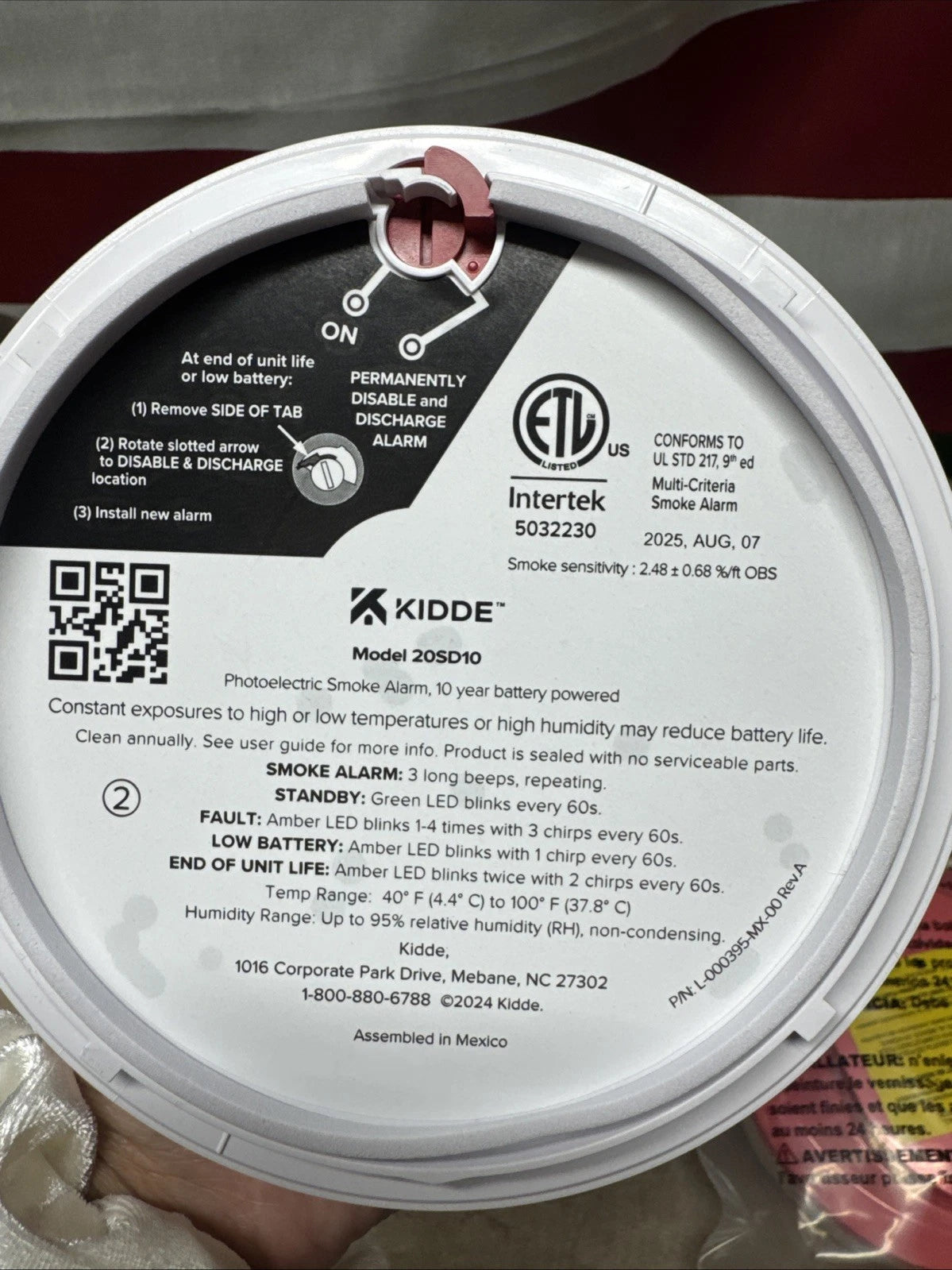 2 PACK Kidde Smoke Detector 10-Year Battery Powered LED Warning Light 20SD10