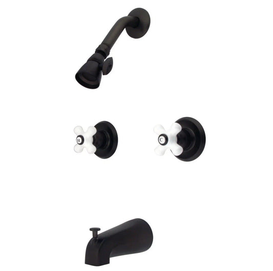 Kingston Brass KB245PX Magellan Tub and Shower Faucet Porcelain Cross Handles