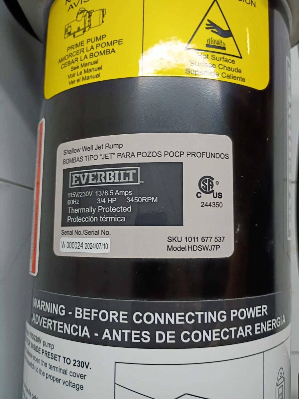 Everbilt Shallow Well Jet Pump Plastic 3/4HP HDSWJ7P ***PARTS ONLY***