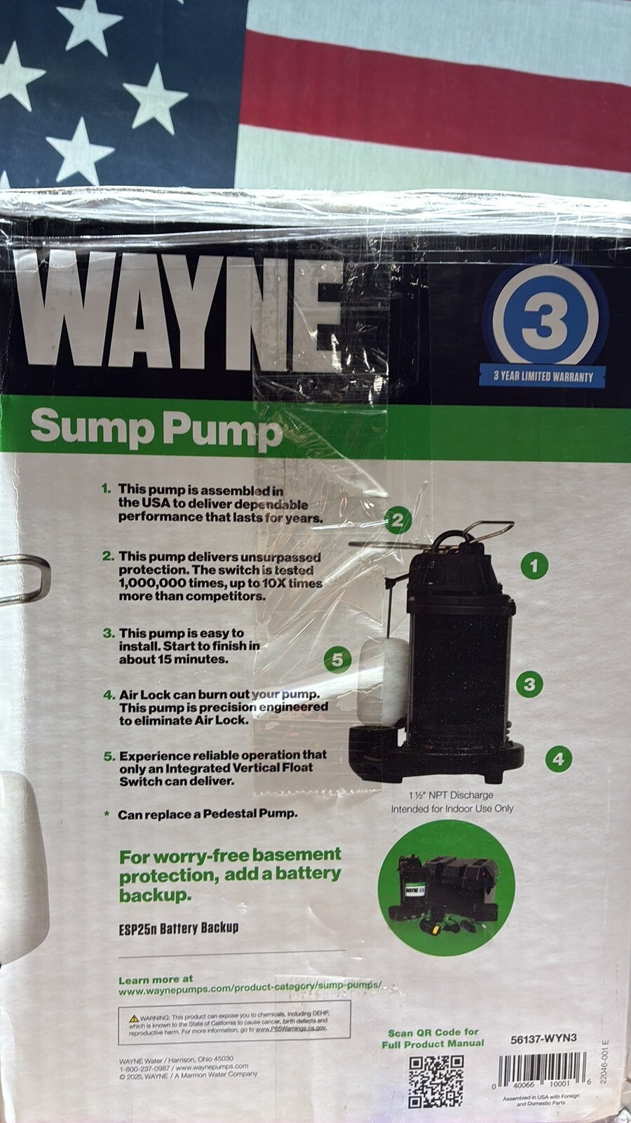 WAYNE CDU790 1/3 HP Submersible Cast Iron and Stainless Steel Sump Pump