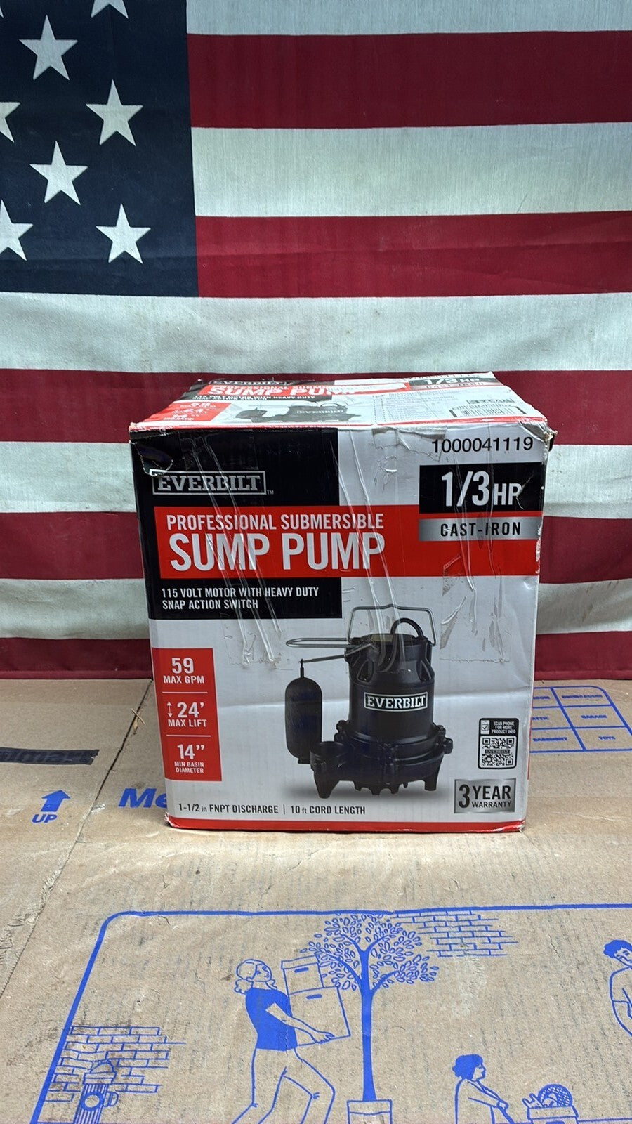 Everbilt HDS30 1/3 HP Cast Iron Submersible Sump Pump New Open Box