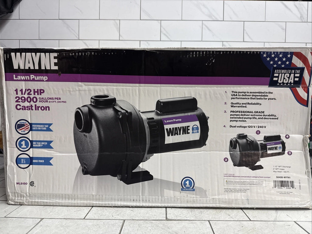 Wayne WLS150 1-1/2 HP Cast Iron Quick-Prime Lawn-irrigation Sprinkler Pump. NOB