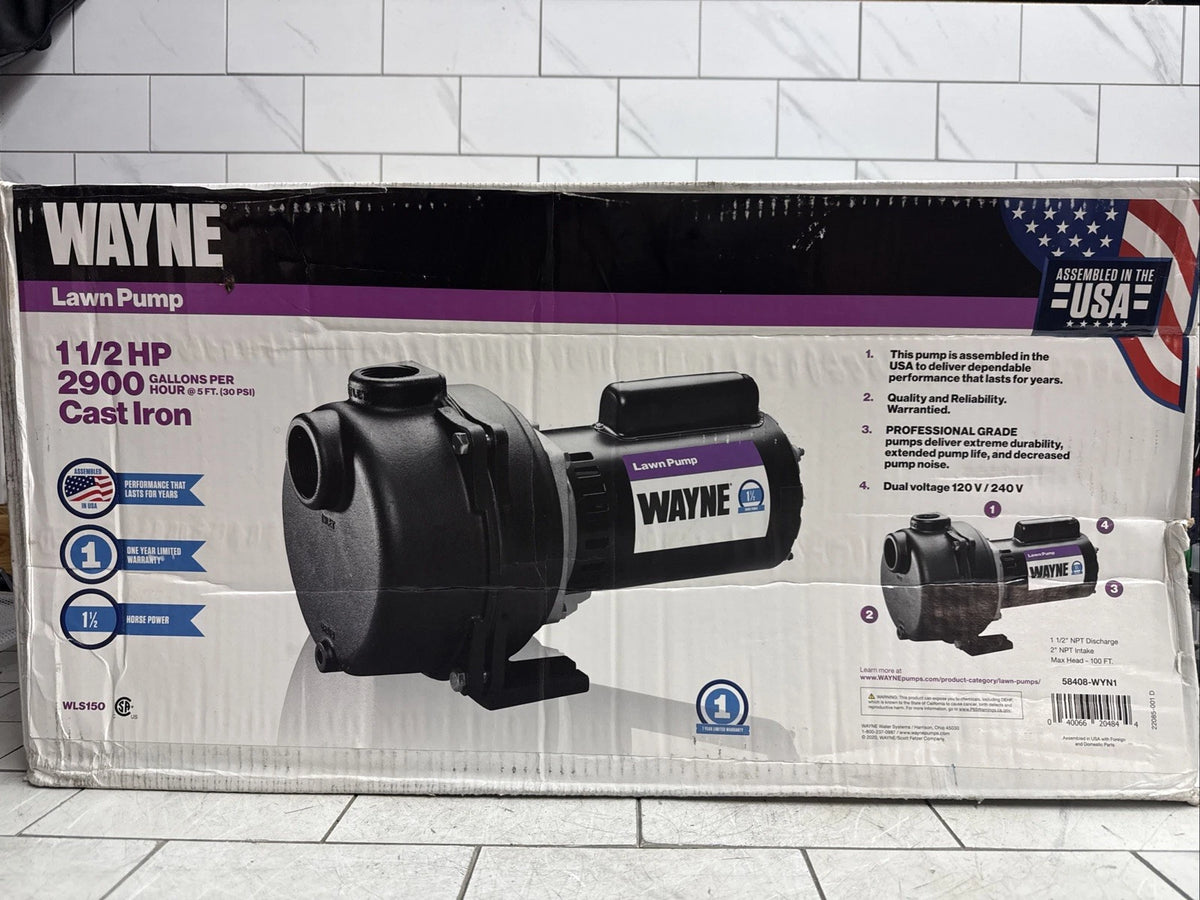Wayne WLS150 1-1/2 HP Cast Iron Quick-Prime Lawn-irrigation Sprinkler Pump. NOB
