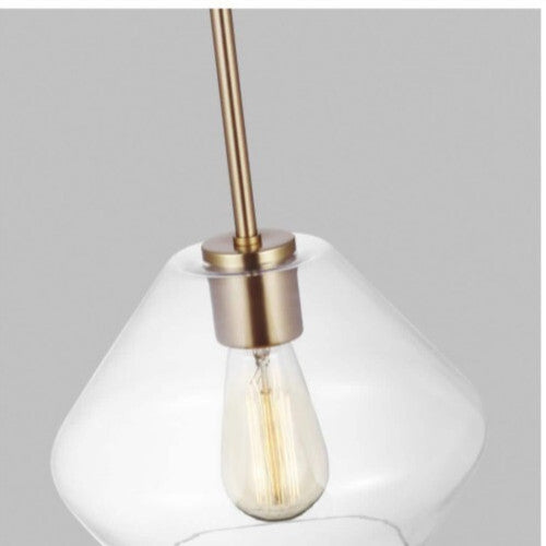 Generation Lighting Jett 1-Light Satin Brass Shaded Pendant Light Open Box