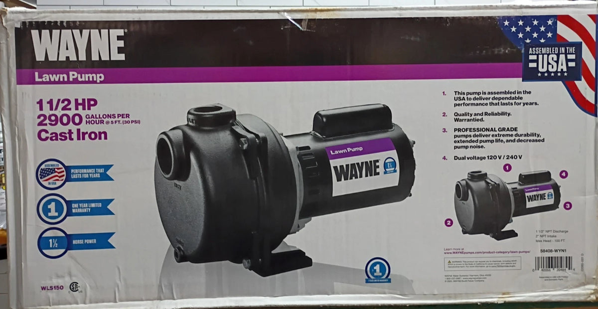 Wayne WLS150 1-1/2HP 230V Cast iron Lawn Irrigation Sprinkler pump New Open Box