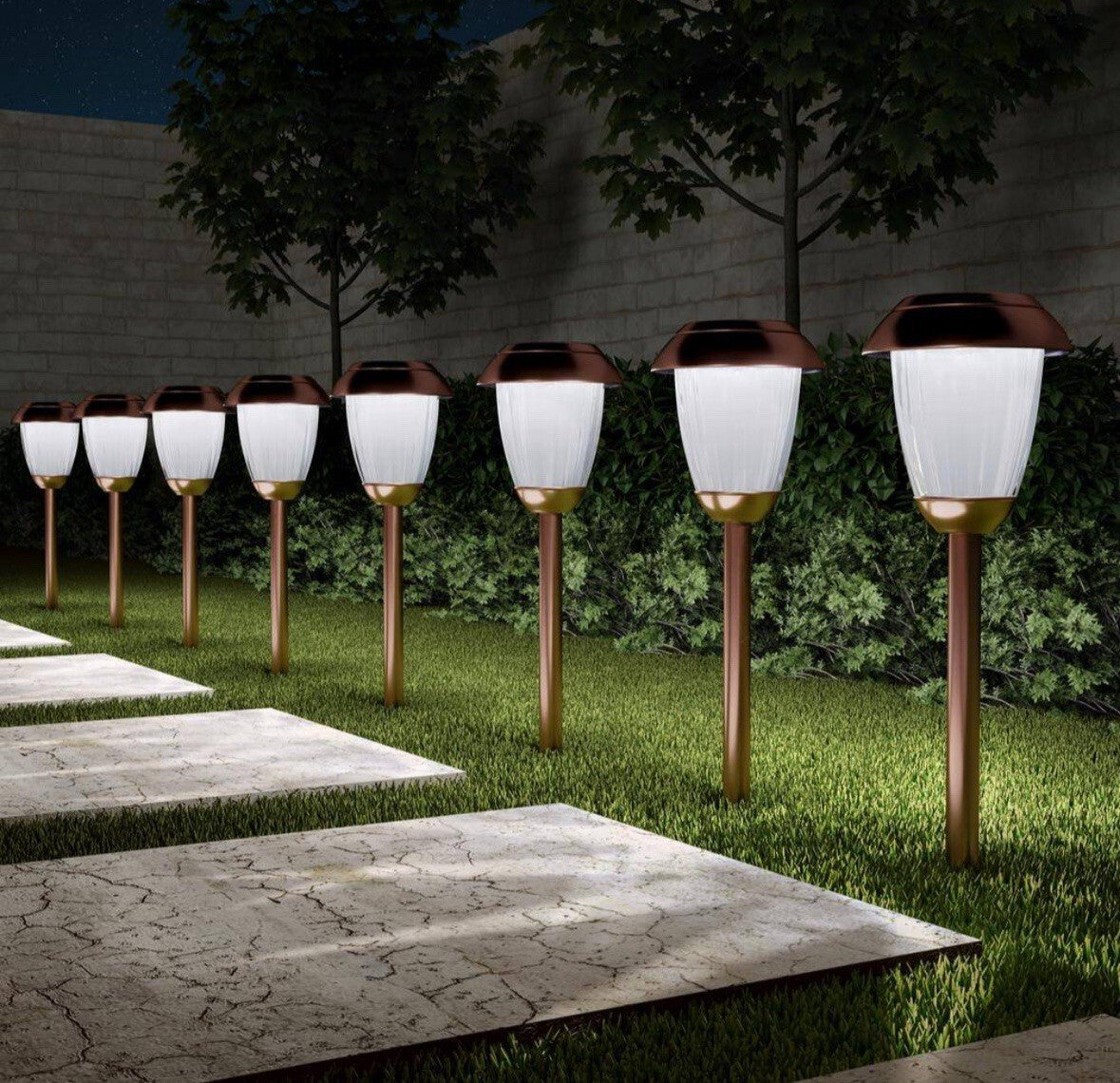 Solar-Powered Outdoor Lights - Set of 8 Stainless-Steel Stake Lights for Gard...