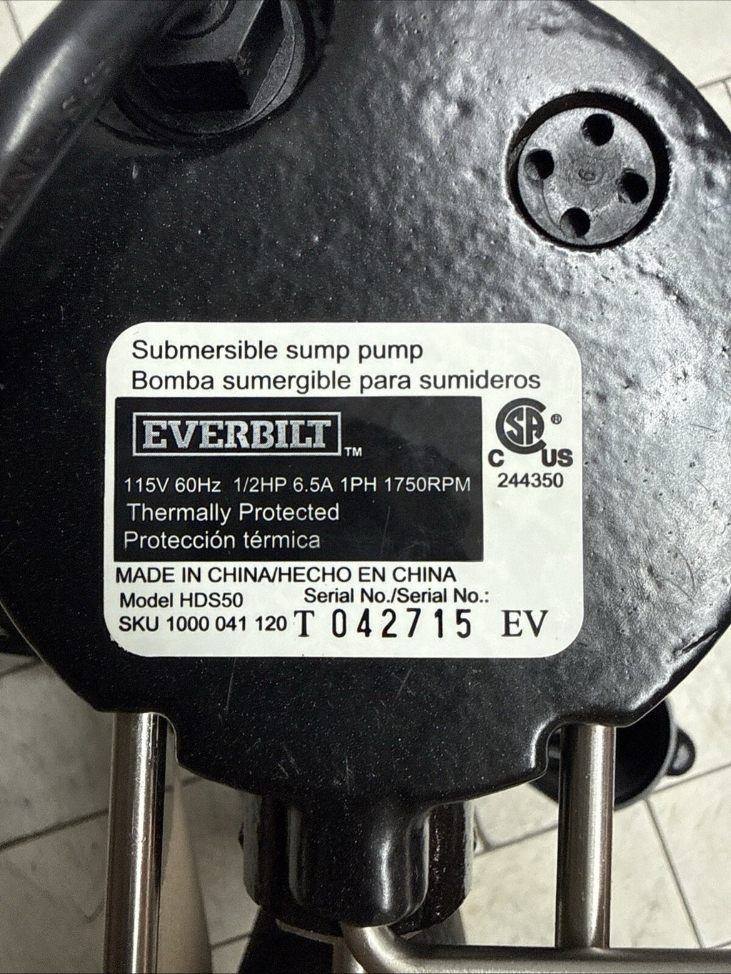 Everbilt HDS50 1/2 HP Cast Iron Pro Grade Submersible Sump Pump OPEN BOX.