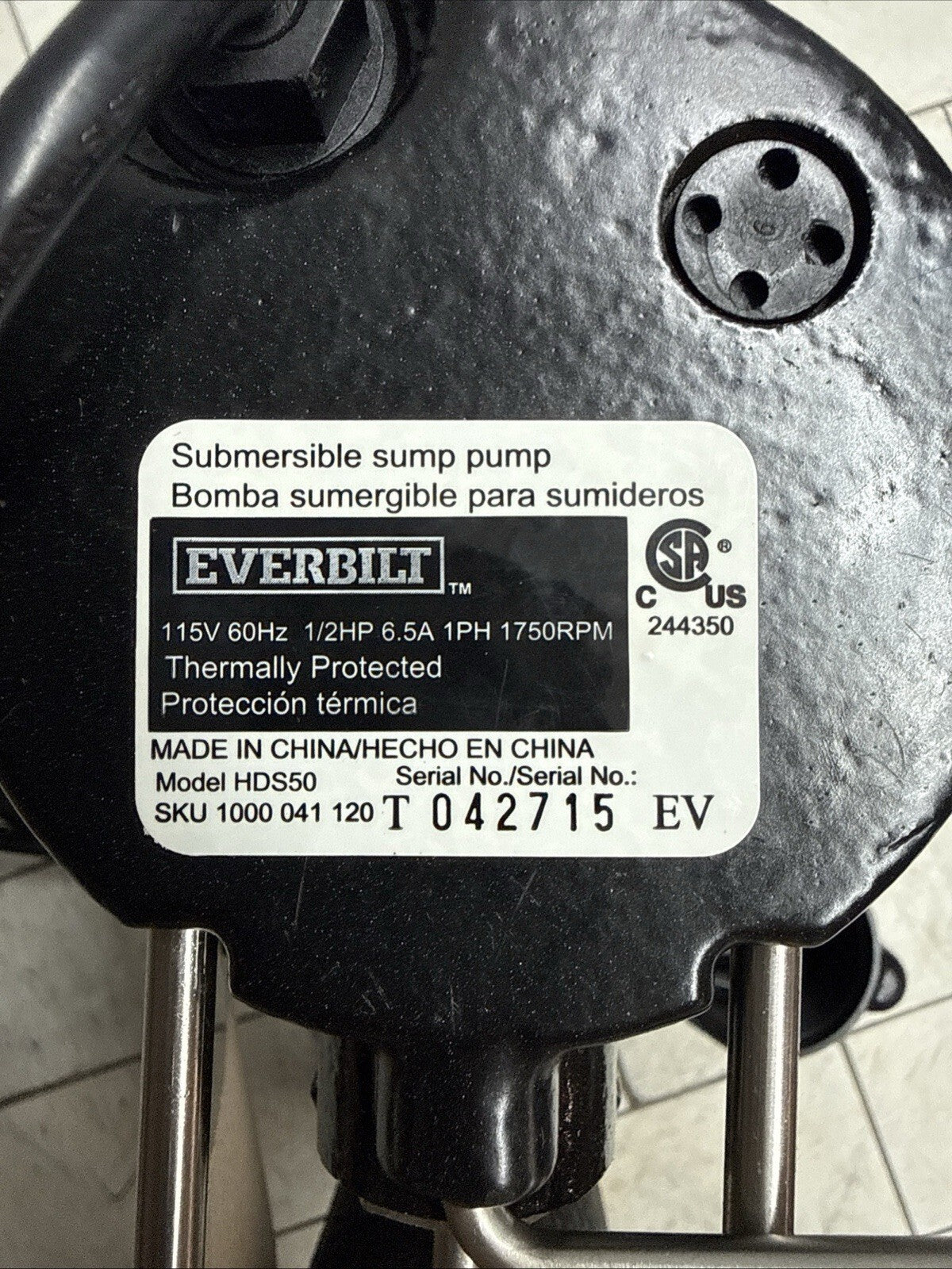Everbilt HDS50 1/2 HP Cast Iron Pro Grade Submersible Sump Pump OPEN BOX.