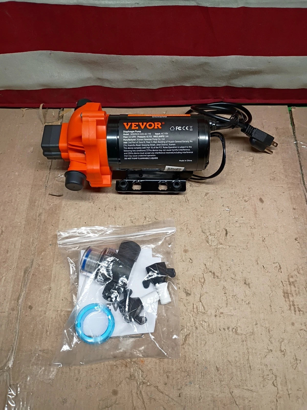 VEVOR NMDPA33-G33-45-110 WATER DIAPHRAGM PUMP, Open Box