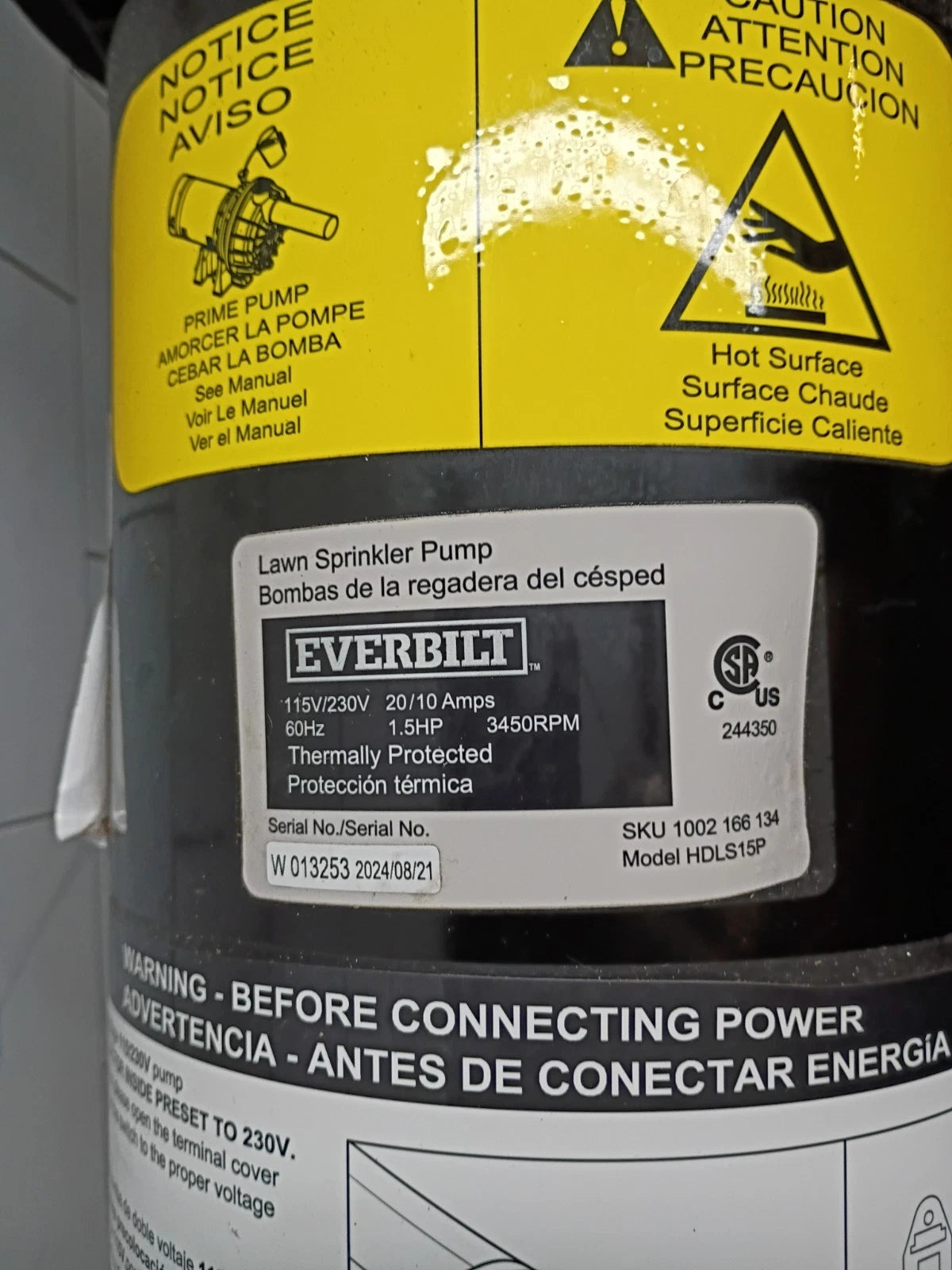 Everbilt HDLS15P Lawn Irrigation Pump Plastic 1-1/2HP, 52 GPM, 40 PSI, Open Box