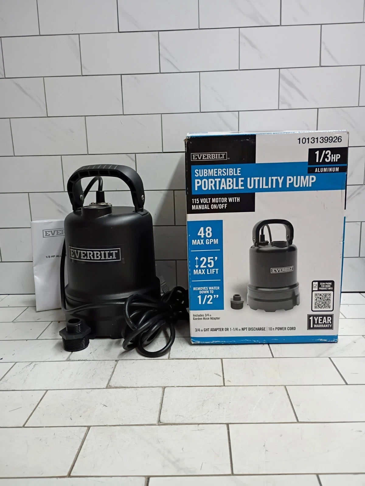 Everbilt 1/3 HP Submersible Aluminum Utility Pump EB91430 OPEN BOX