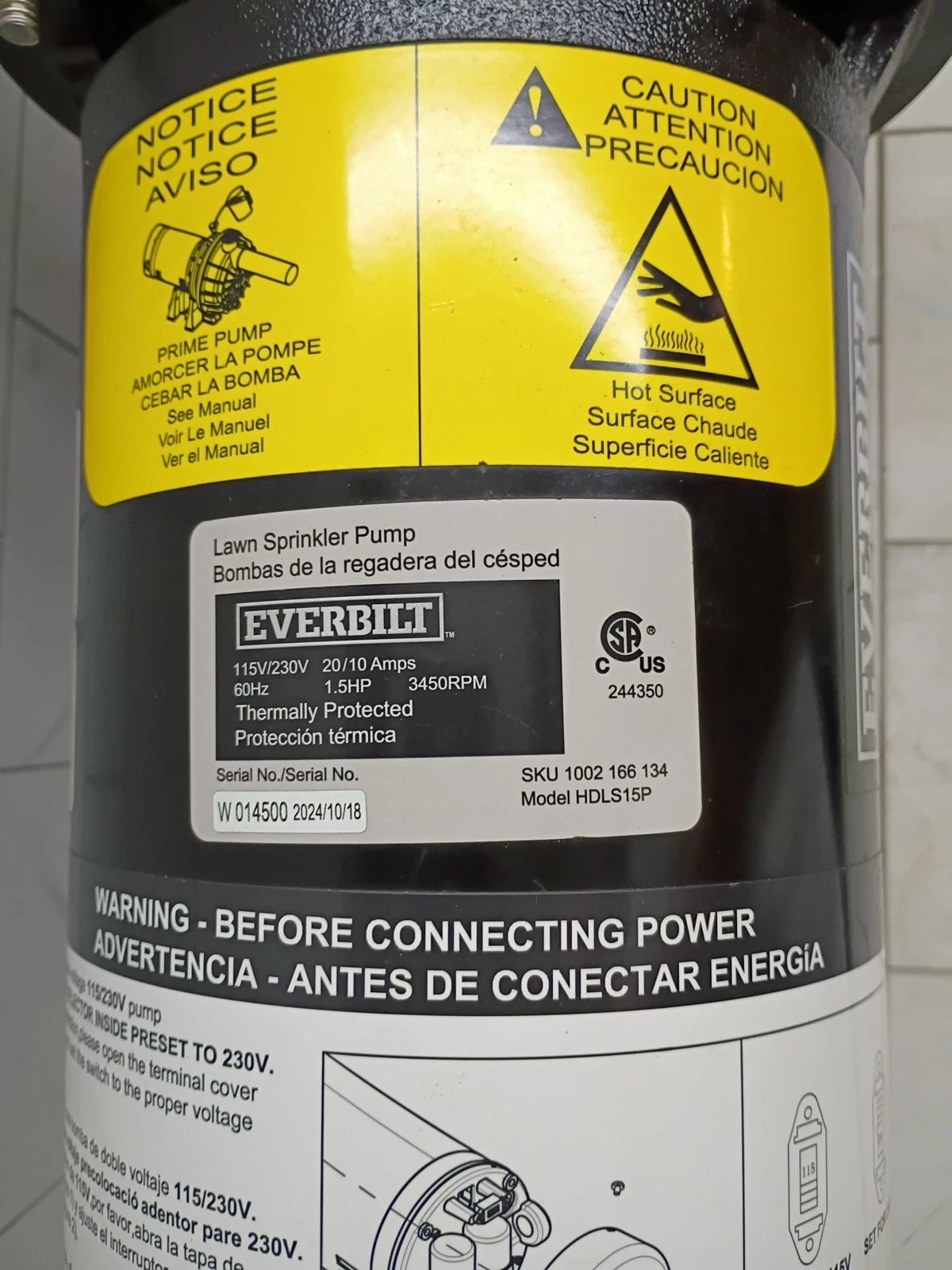 Everbilt HDLS15P Lawn Irrigation Pump Plastic 1-1/2HP FOR PARTS ONLY