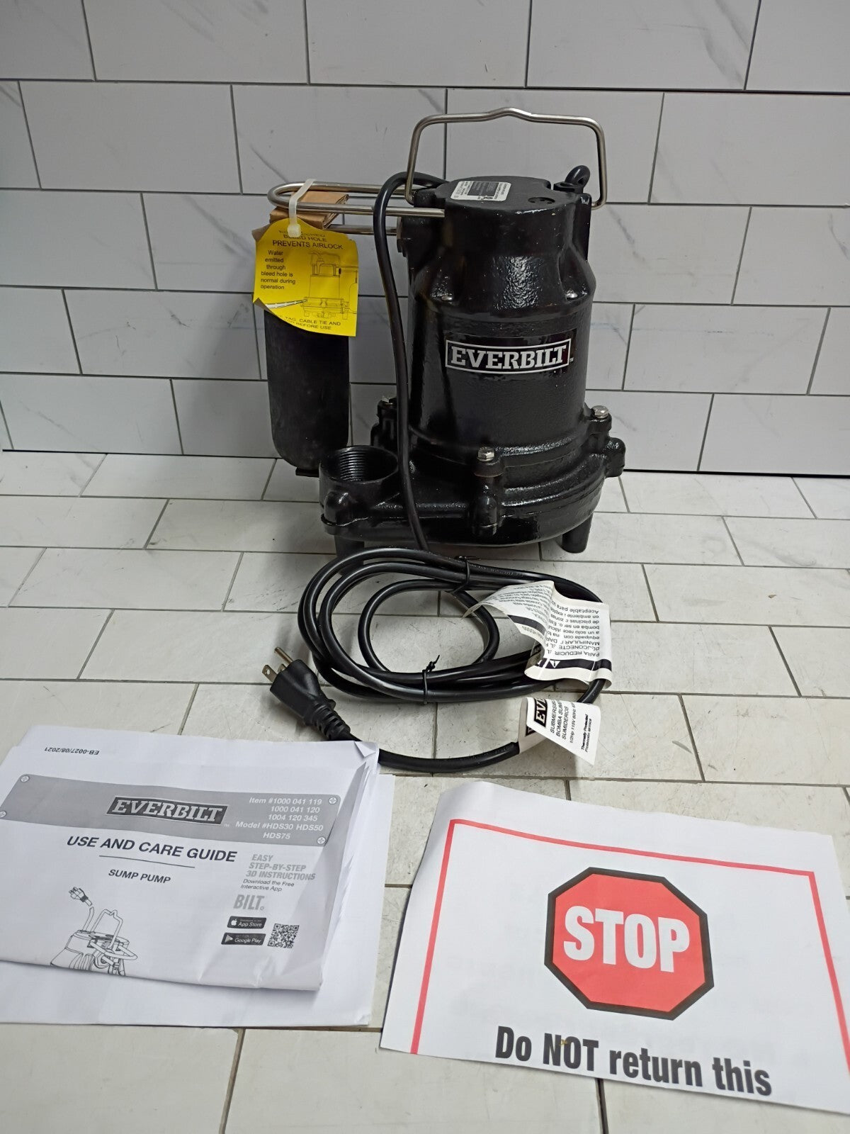 Everbilt HDS50 1/2 HP Cast Iron Sump Pump Model OPEN BOX.