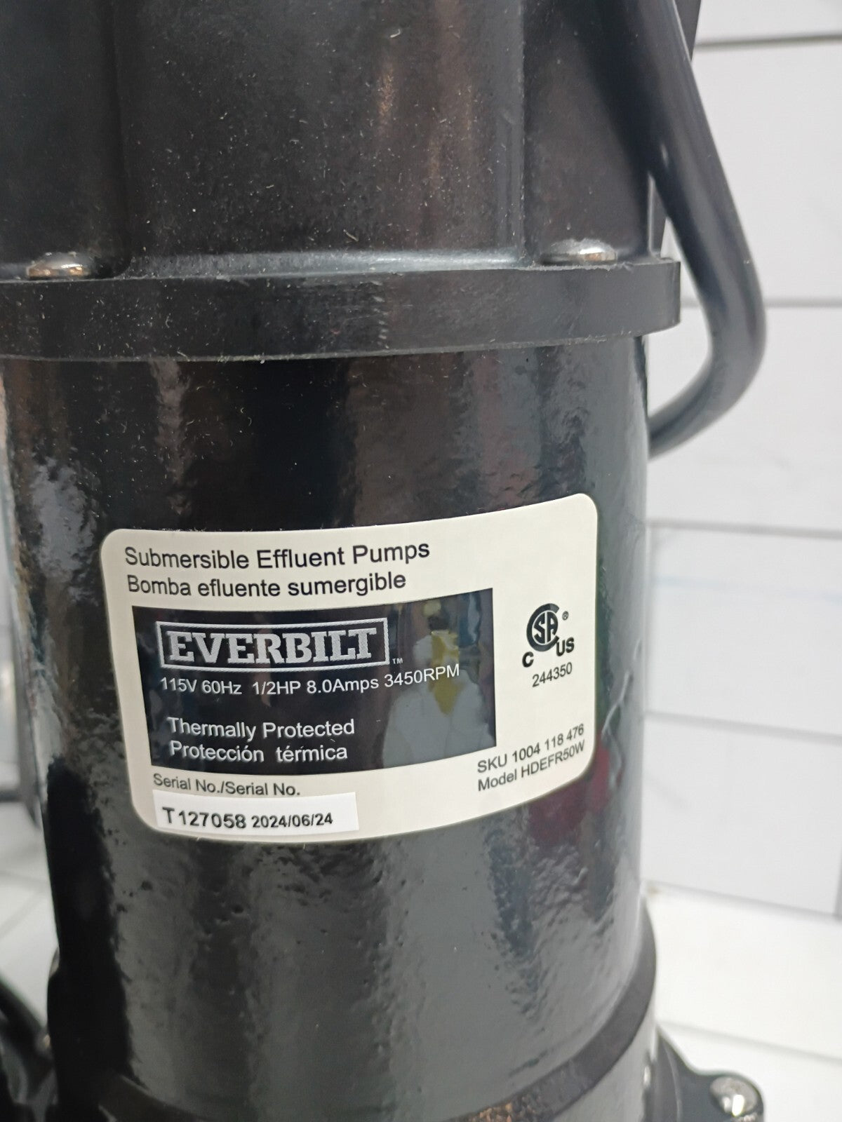 Everbilt HDEFR50W 1/2 HP Effluent Pump, Open Box,