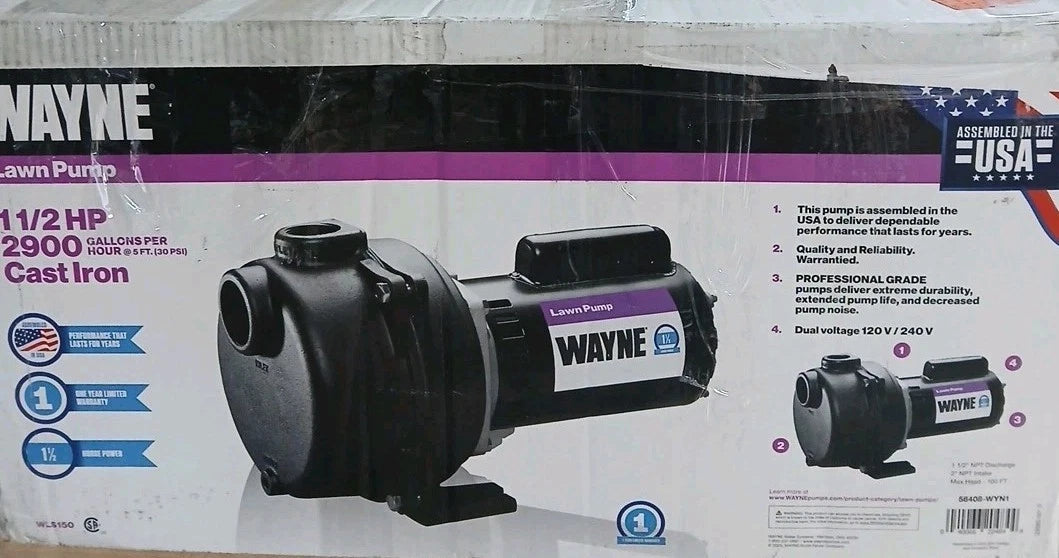 Wayne WLS150 1.5 HP High Volume Cast Iron Lawn Sprinkling Pump 1-1/2 Horsepower