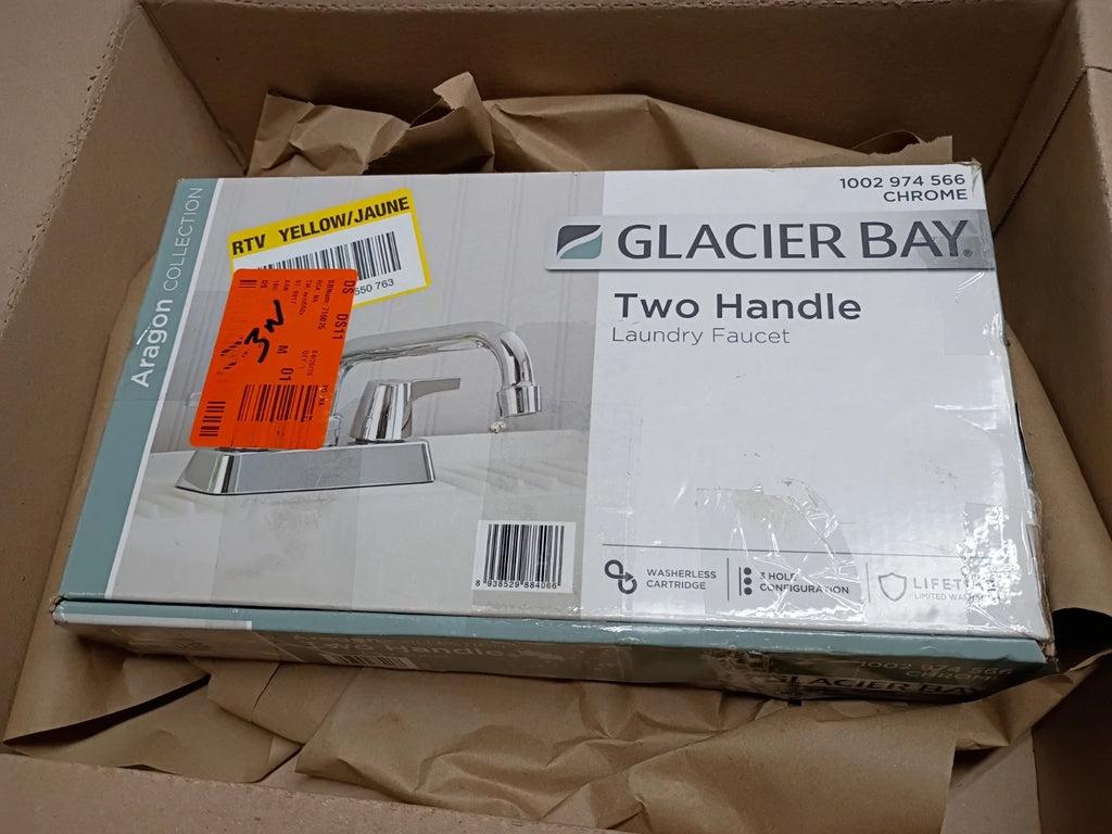 Glacier Bay HD67849-0A01 Aragon 4" Centerset 2-Handle Laundry Faucet Chrome, OB.