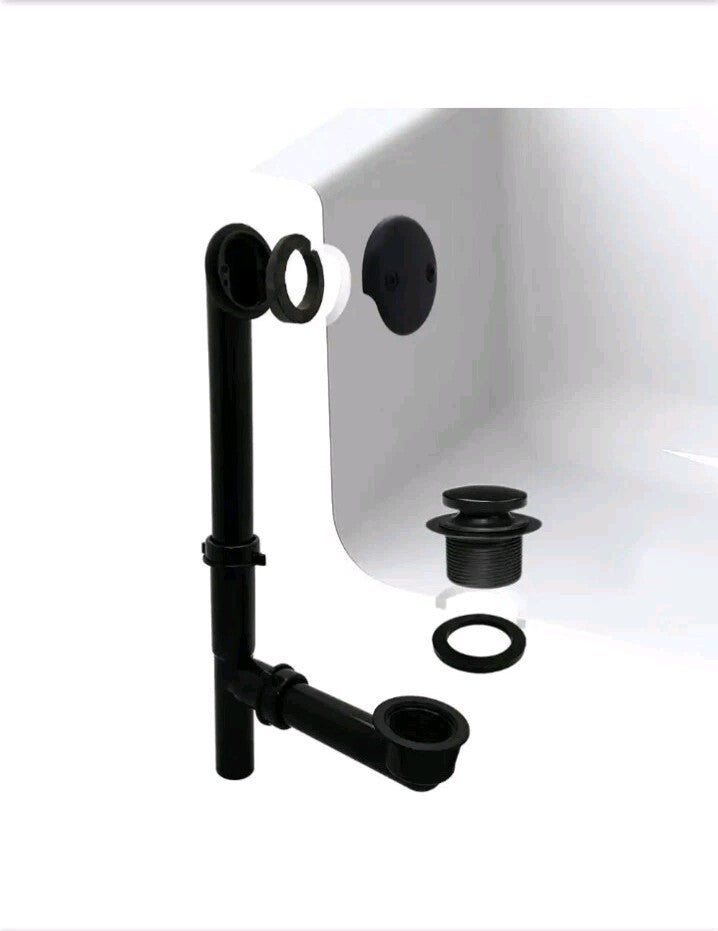 Westbrass 593144-62 Matte Black 1-1/2"  Slip Joint Tip Toe Drain 2 Hole Overflow