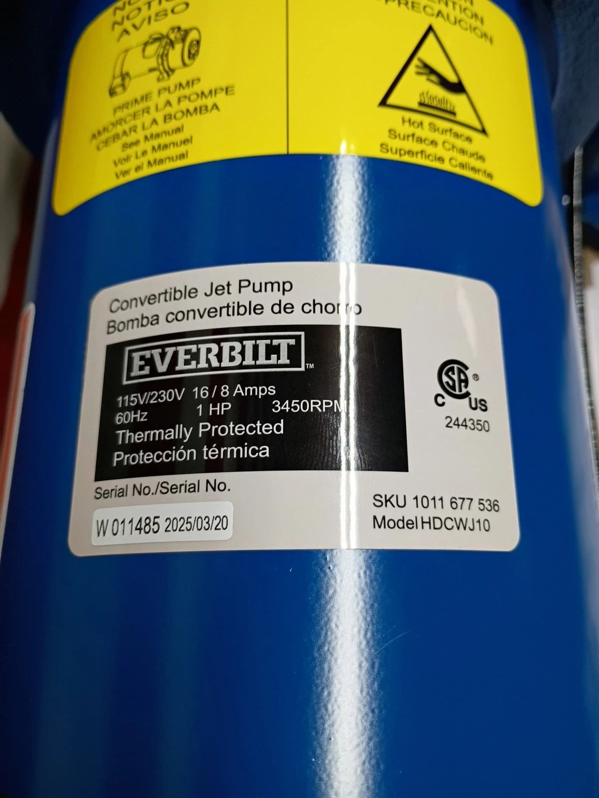 Everbilt HDCWJ10, 1 HP Professional Convertible Jet Pump 24 GPM, NEW OPEN BOX,
