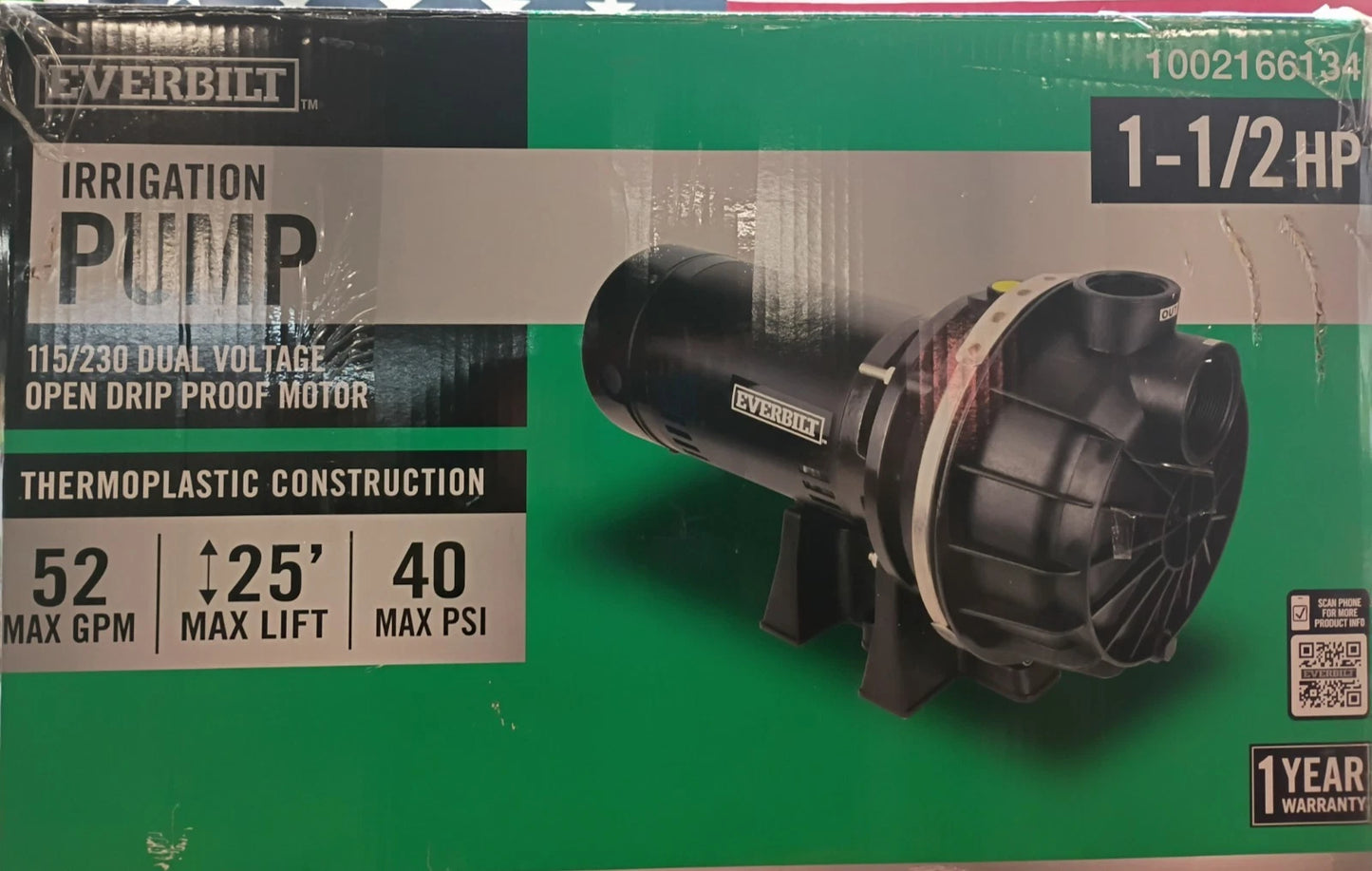 Everbilt HDLS15P Lawn Irrigation Pump Plastic 1-1/2HP FOR PARTS ONLY