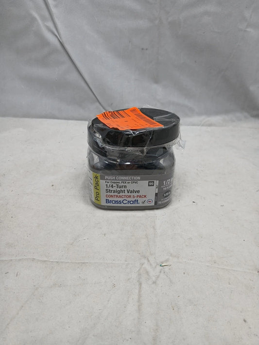 BrassCraft 1/2 in. Nom Push Connect Inlet x 3/8 in. OD Comp Outlet 1/4-Turn 5pc