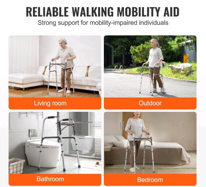 VEVOR Folding Walker Aluminum Mobility Walker Aid with Adjustable Height OB