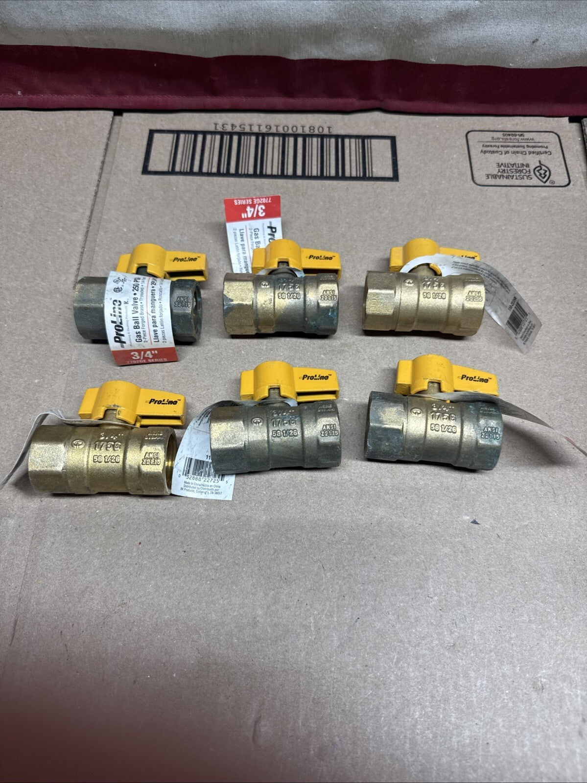 Lot Of 6 ProLine 110-224HN Gas Ball Valve, Quarter Turn, Brass, 3/4-In.