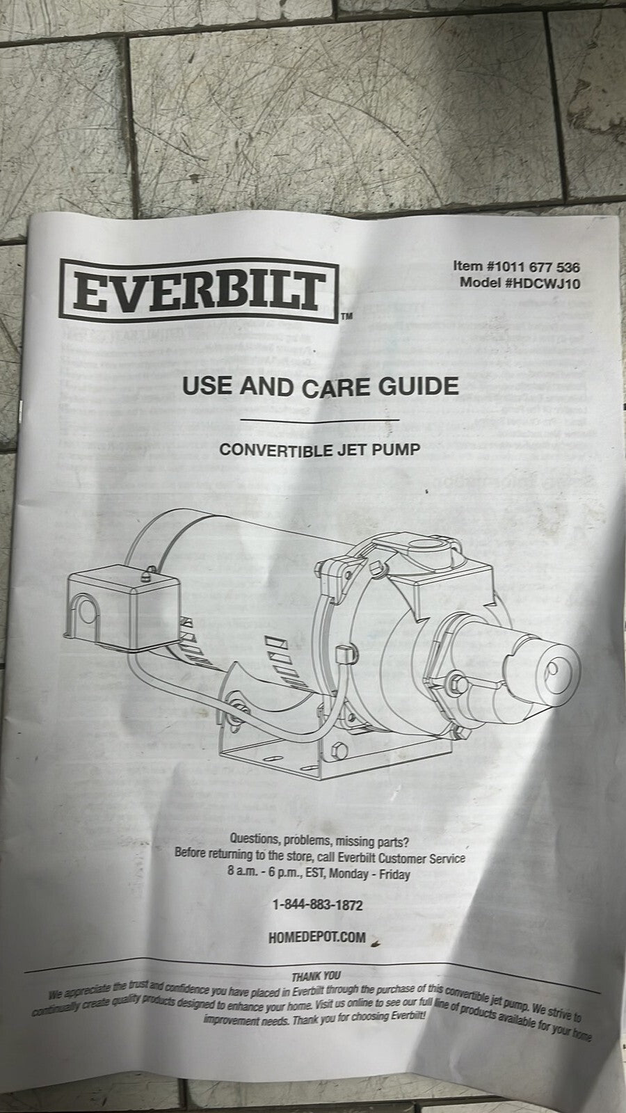 Everbilt HDCWJ10 1HP Professional Convertible Jet Pump *FOR PARTS*