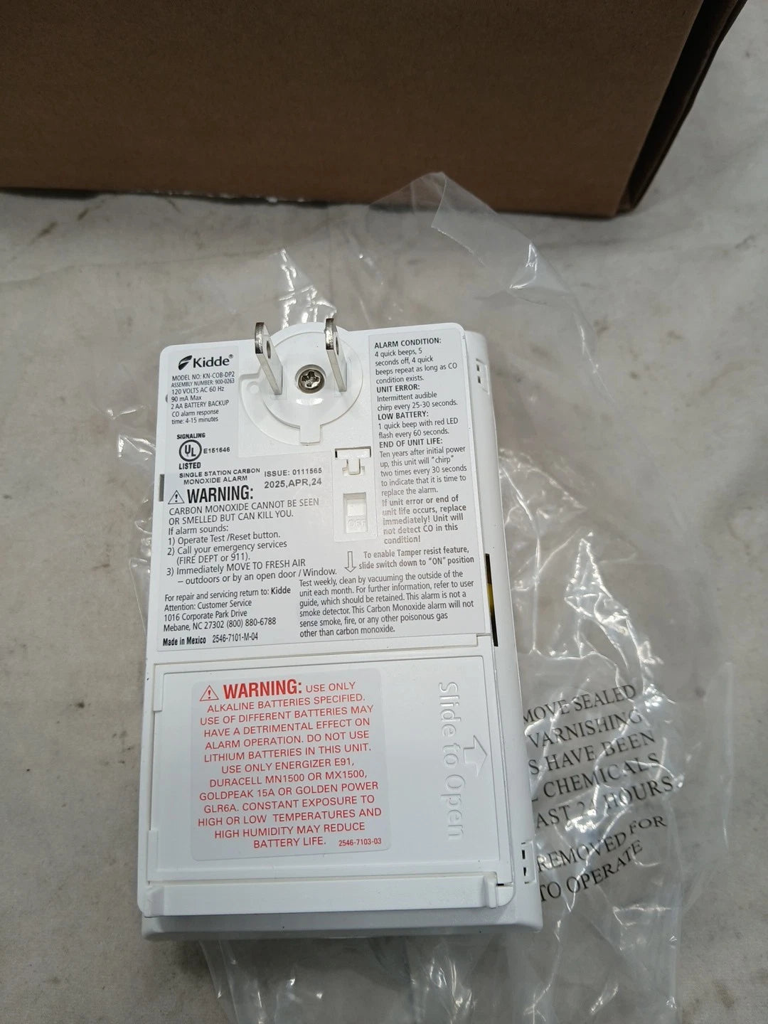 Kidde Carbon Monoxide Detector, Plug in Wall with AA Battery Backup KN-COB_DP OB