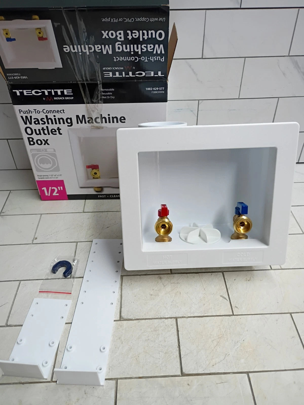 Tectite 1/2" Brass PTC Washing Machine Outlet Box, Model# FSBBOXWM Open Box