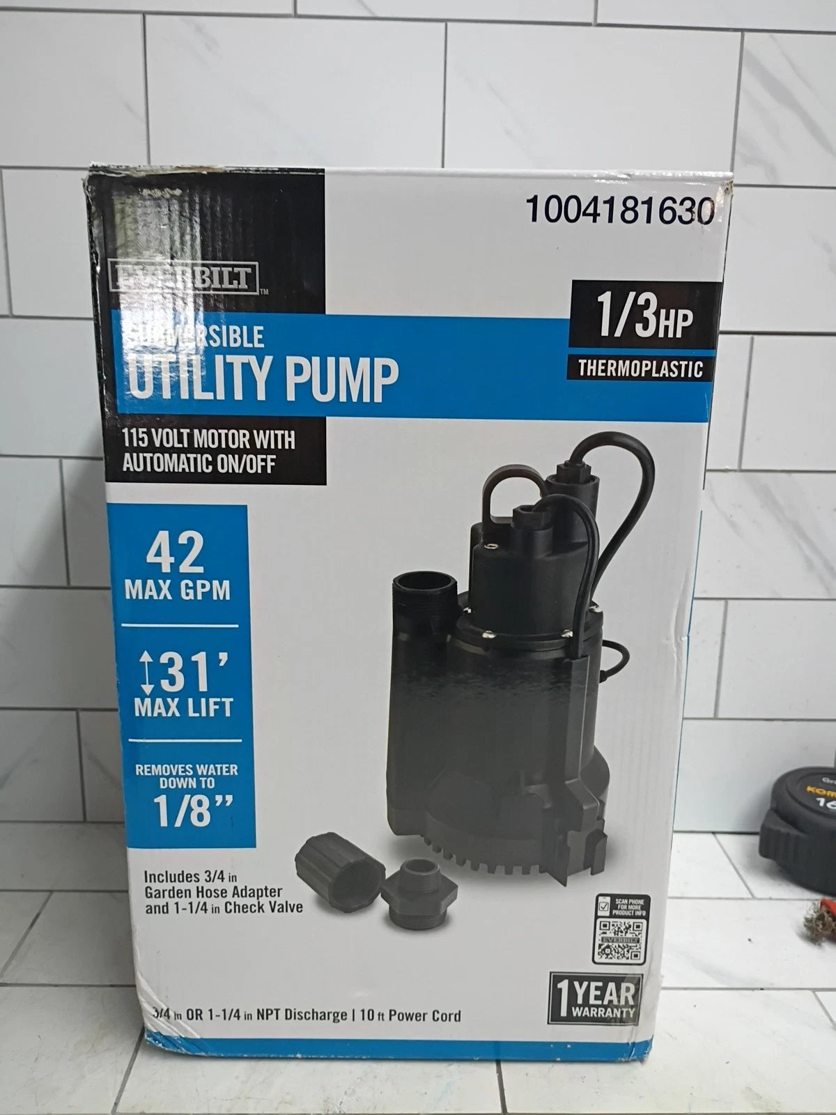 Everbilt 1/3 HP Automatic Utility Pump HDAUP33- Automatic On/Off Open Box
