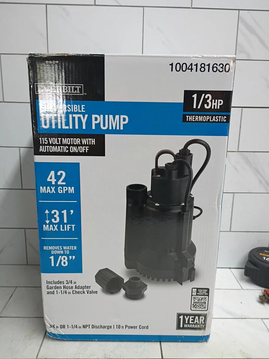 Everbilt 1/3 HP Automatic Utility Pump HDAUP33- Automatic On/Off Open Box