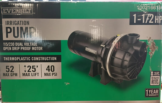 Everbilt HDLS15P Lawn Irrigation Pump Plastic 1-1/2HP FOR PARTS ONLY