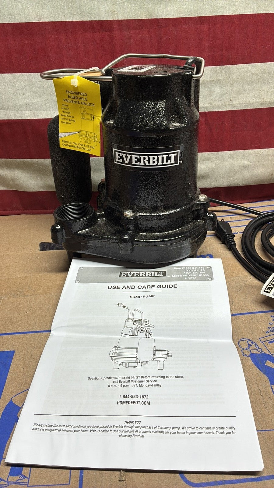 Everbilt HDS75 3/4HP Cast-Iron Pro-Grade Submersible Sump Pump New Open Box.