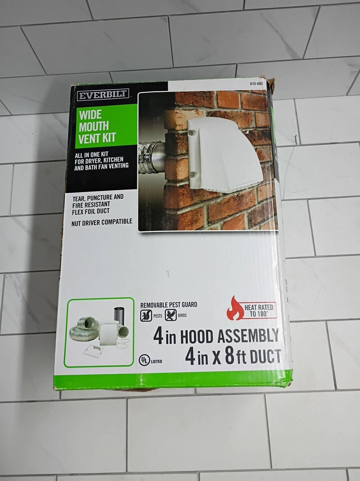 Everbilt TD48PMKHD6 Louvered 4" x 8' wide Mouth Vent Kit with guard New Open Box