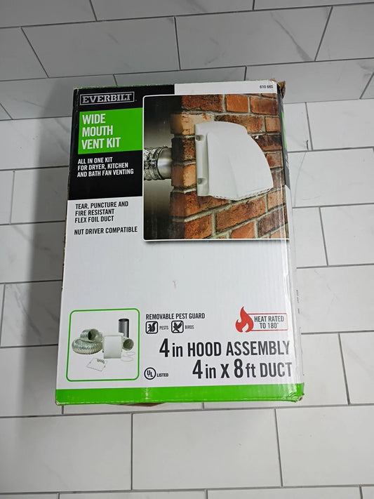 Everbilt TD48PMKHD6 Louvered 4" x 8' wide Mouth Vent Kit with guard New Open Box