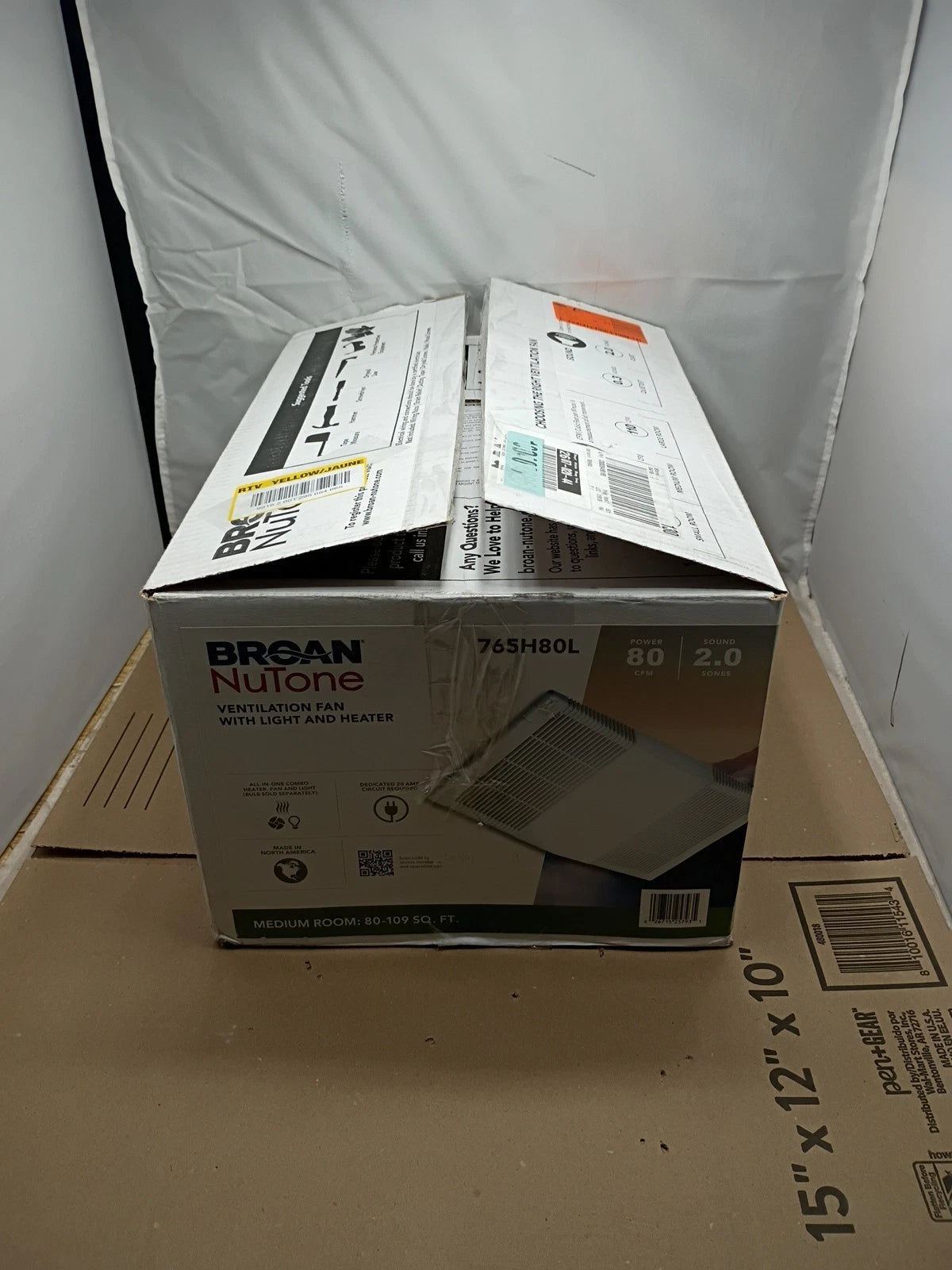 Broan Nutone 765H80L 80 CFM Ceiling Bathroom Exhaust Fan W/ Light 1300W Heater.