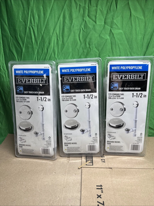 LOT OF 3 Everbilt Trip Lever 1-1/2 in Brushed Nickel Trim White PolyPropylene