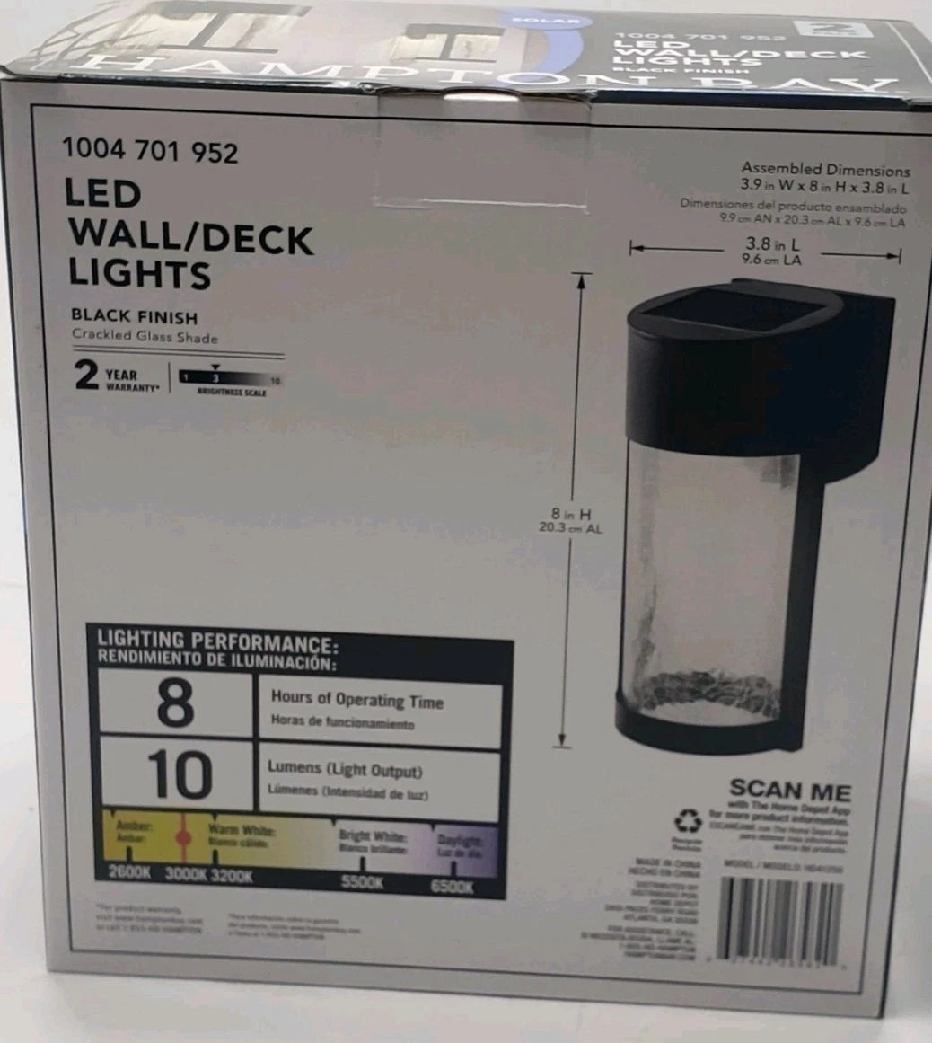 Hampton Bay Solar LED Wall/Deck Lights 1004 701 952 Black Finish 2-Pack