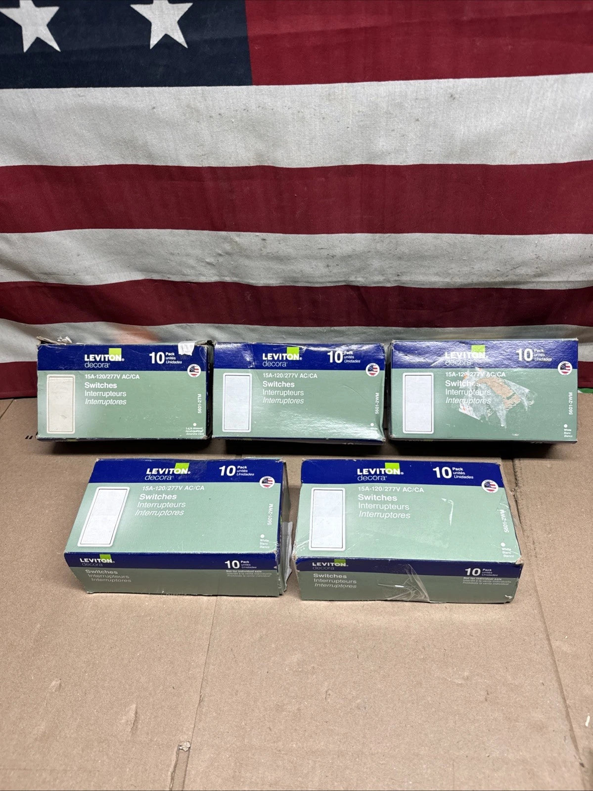 5PK OF 10 Leviton Decora 5601-2WM 15A 120-277V AC White Rocker Switch