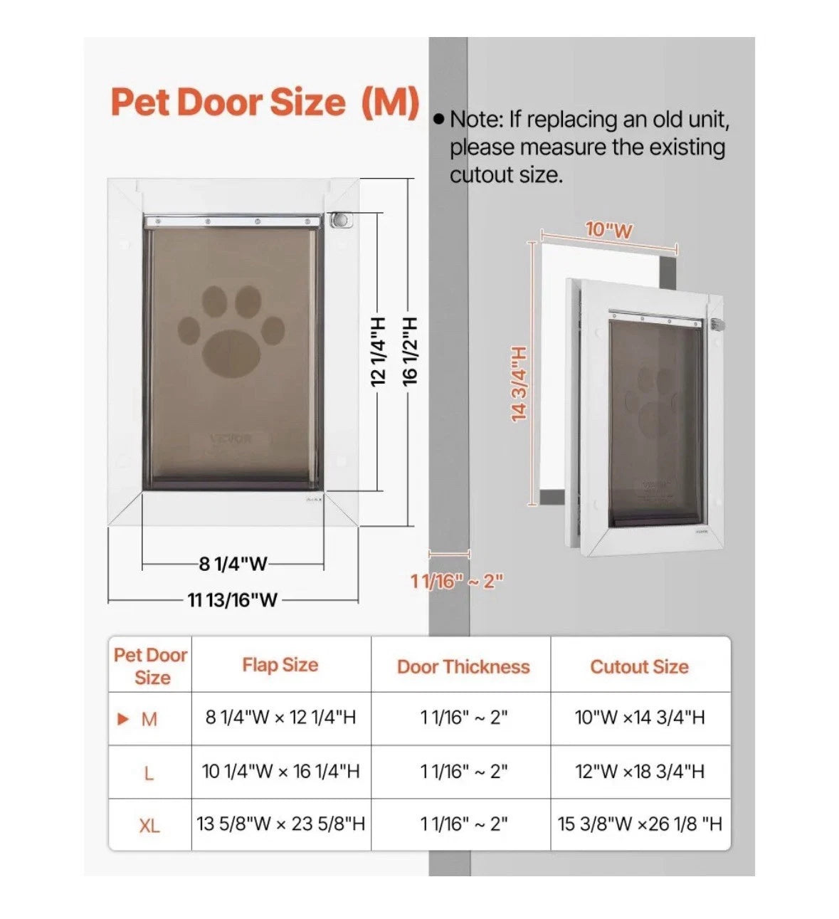 VEVOR M Pet Door, 8.25" x 12.25" Aluminum Frame W/ Lock and Flap System Open Box