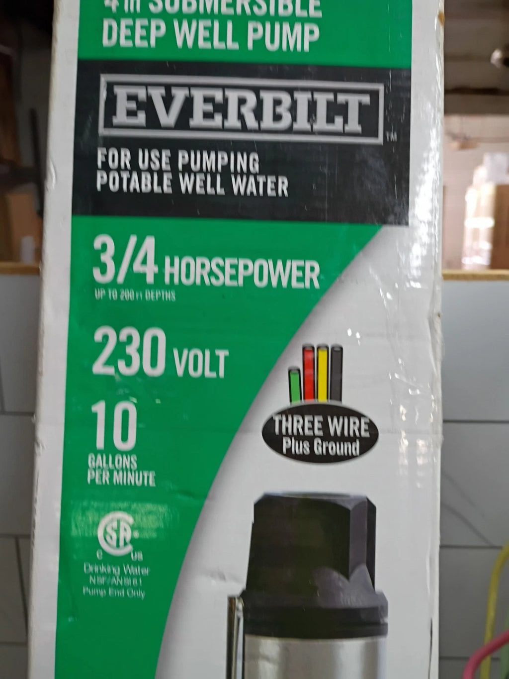 Everbilt EFSUB7-123HD, 3/4 HP Submersible 3 Wire 10 GPM Deep Well Water Pump, OB