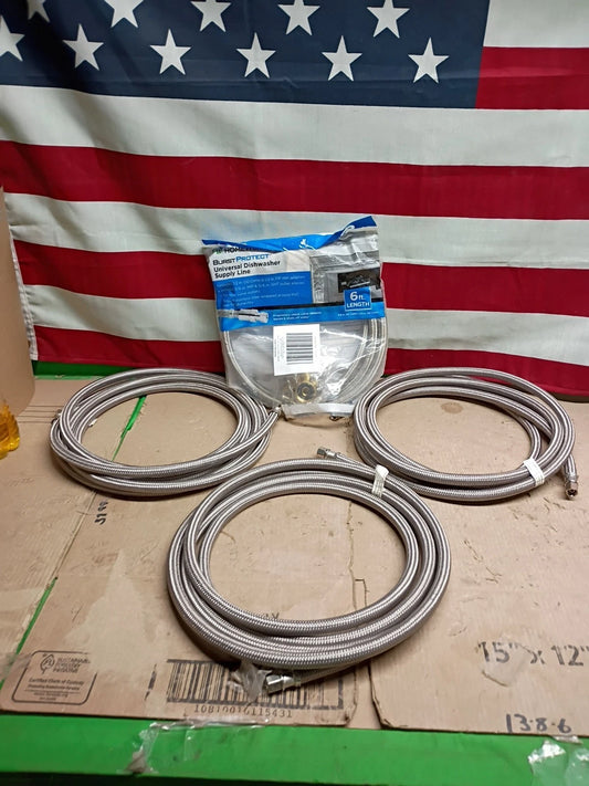 Lot Of 4 HomeWerks 6ft Universal SS Dishwasher Supply Line 7223-72-38-6E-BP
