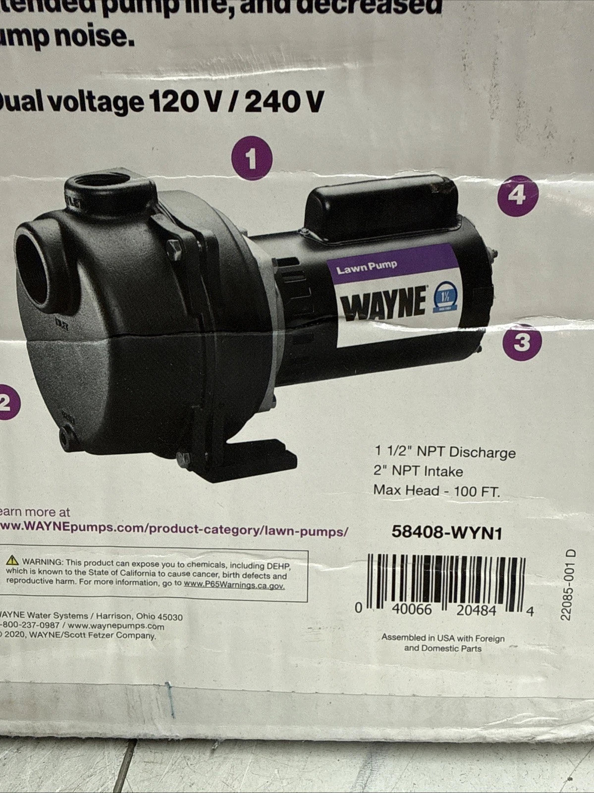 Wayne WLS150 1-1/2 HP Cast Iron Quick-Prime Lawn-irrigation Sprinkler Pump. NOB