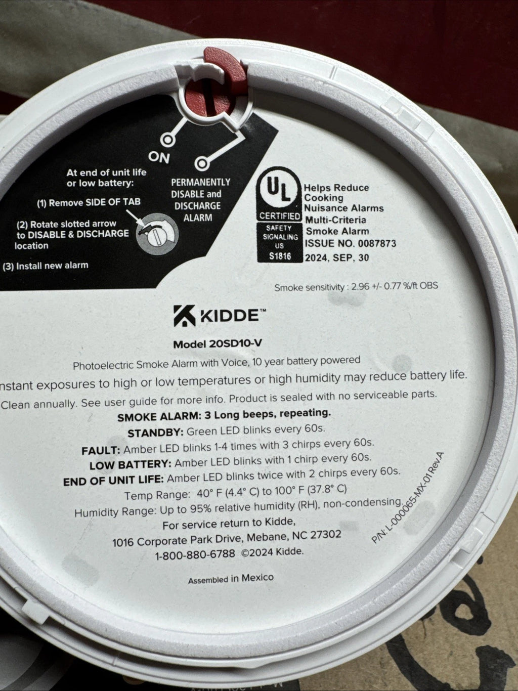 Kidde 20SD10-V Smoke Detector, Voice Alerts & LED Warning Lights