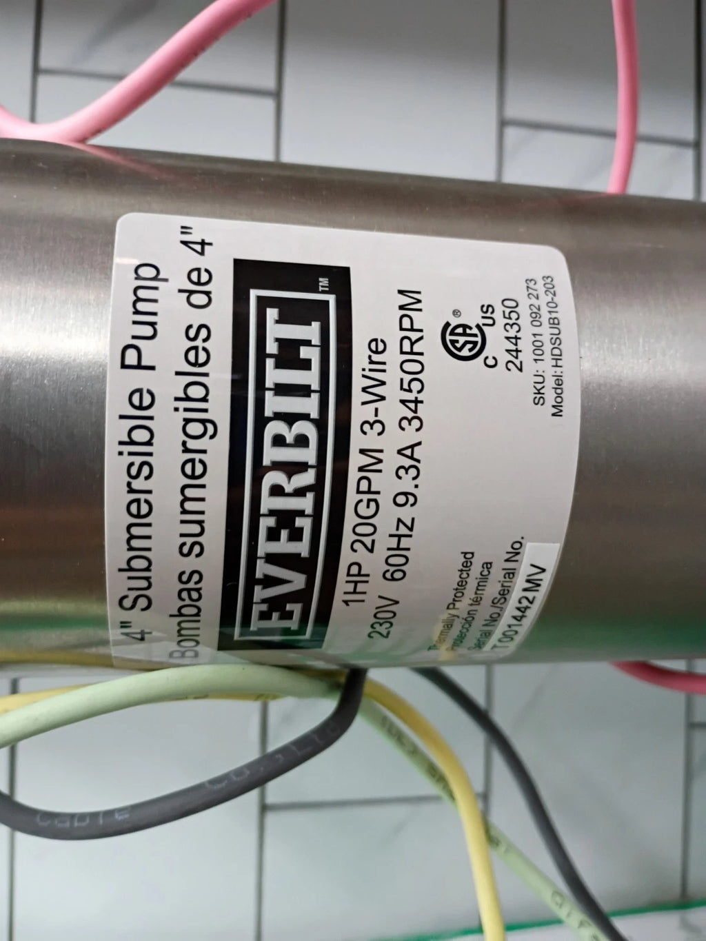 Everbilt HDSUB10-203 1HP Submersible 3-Wire 20GPM Deep Well Pump NEW OPEN BOX