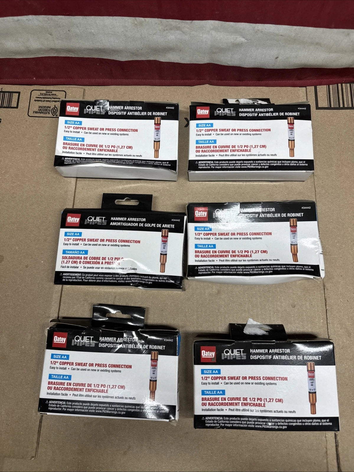 6Pk Oatey Quiet Pipes SWT/Press AA Straight Hammer Arrestor 1/2" Male 34442