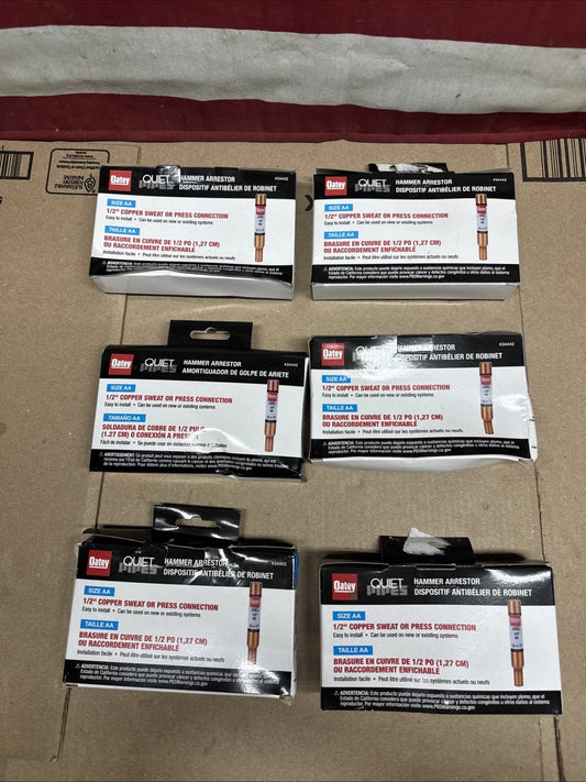 6Pk Oatey Quiet Pipes SWT/Press AA Straight Hammer Arrestor 1/2" Male 34442