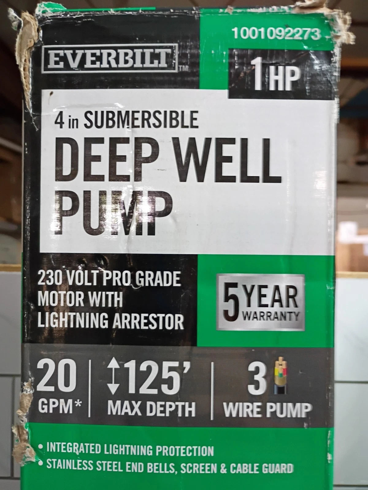 Everbilt HDSUB10-203 1HP Submersible 3-Wire 20GPM Deep Well Pump NEW OPEN BOX