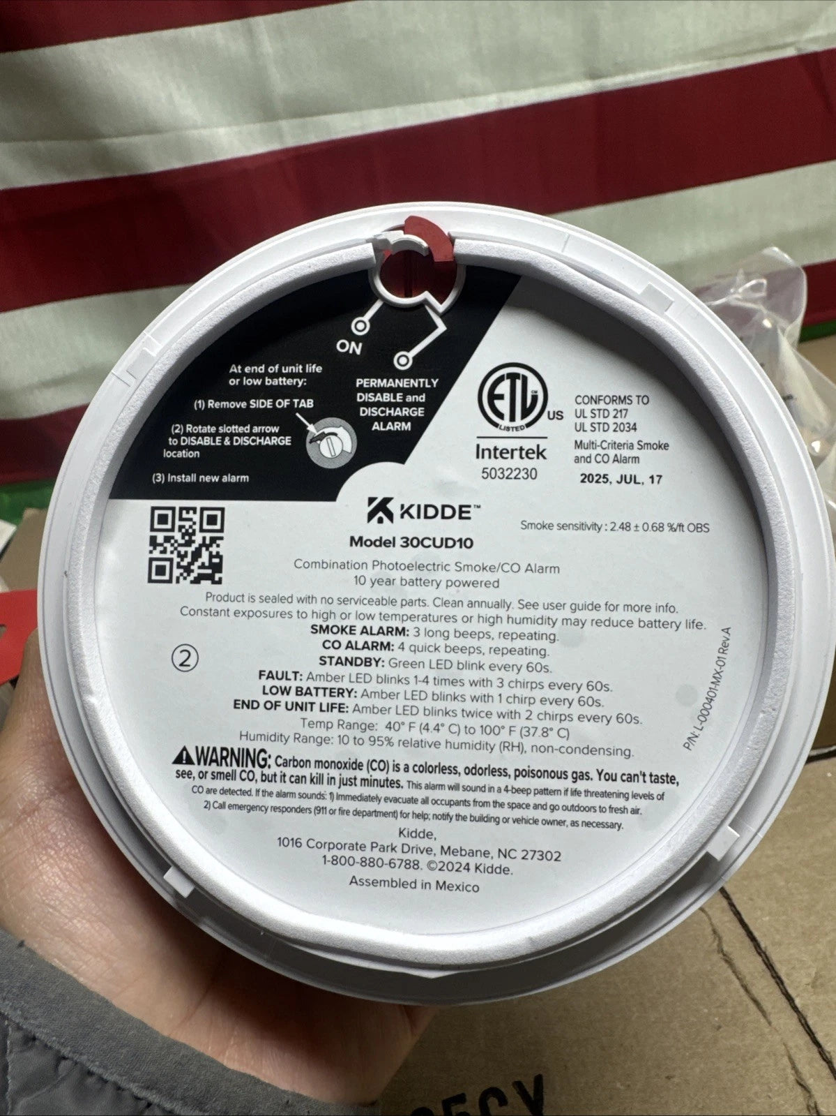 .Kidde Smoke & CO Detector, 10-Year Battery, LED Warning Indicators 30CUD10