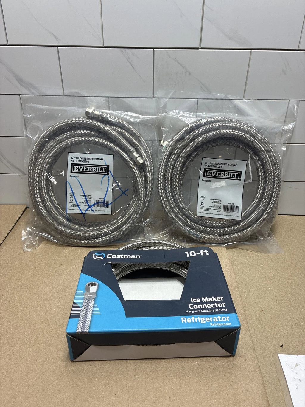 3PK 12FT/10FT BRAIDED POLYMER REFRIGERATOR/ICE MAKER SUPPLY LINE BRAND NEW READ